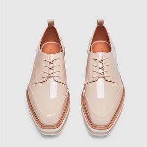 ZARA TRAFALUC platform patent blush Oxfords 6.5